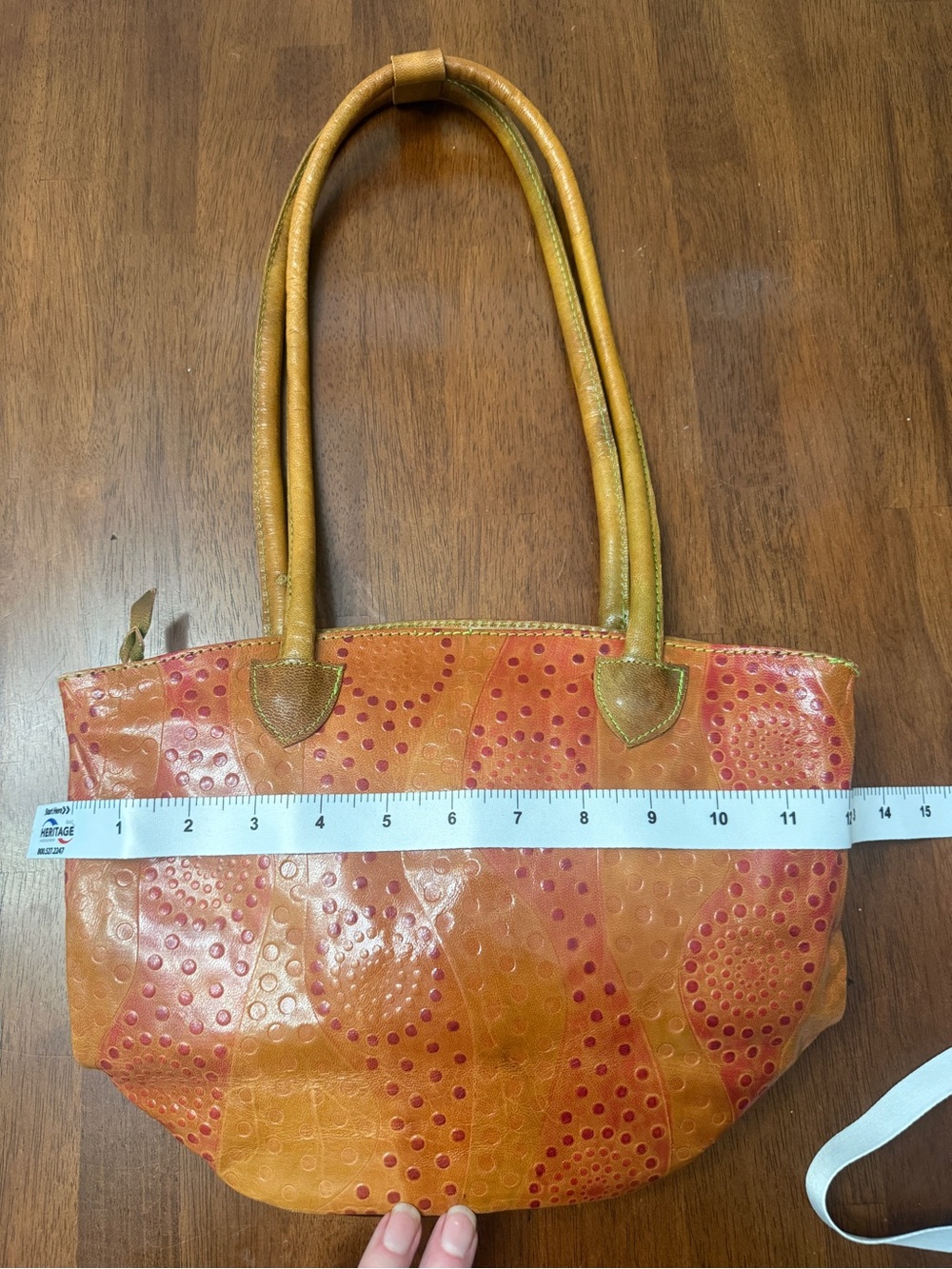 Genuine Leather Red Dot-Accent Leather Shoulder Bag